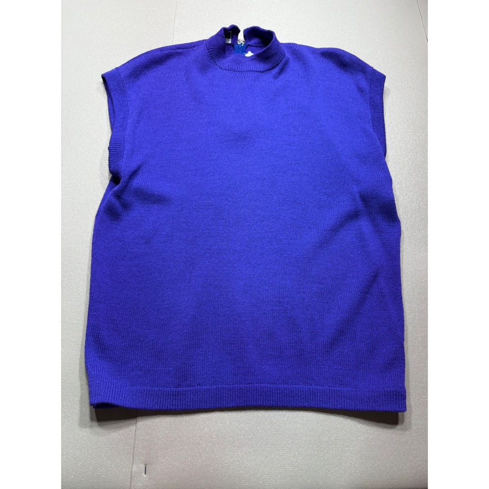 Vintage St. John Purple Knit Sweater Vest Mock Neck Back Zip Made in USA M *note